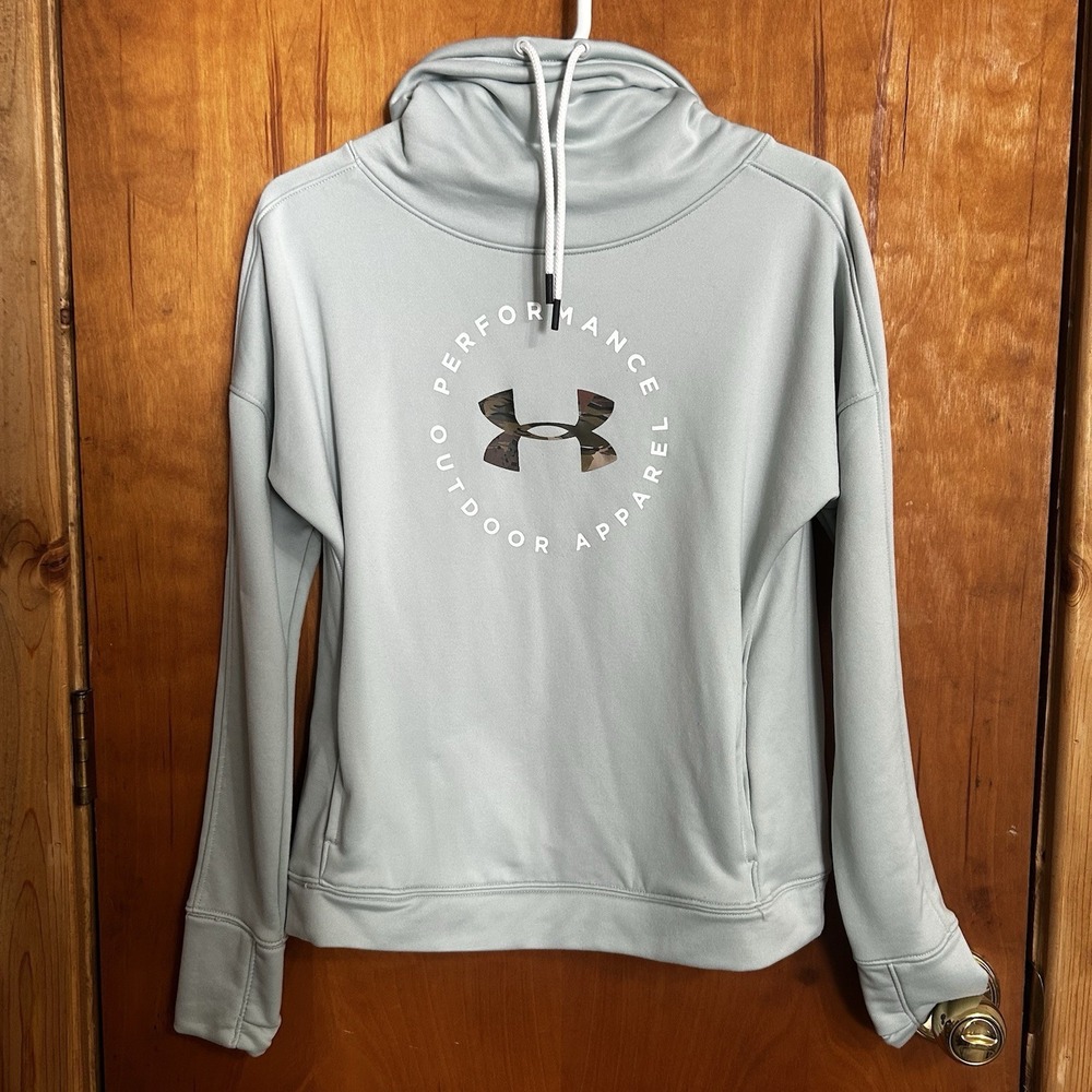 UNDER ARMOUR: Mint Green Cowl-Neck Pullover with Camouflage Logo -Women's Size S